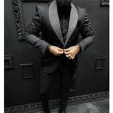 Check Dots Black Men Suits Shawl Lapel Formal Wedding Groom Tuxedos Italian Style Slim Fit Prom Blazer 3 Pcs (Jacket+Pant+Vest)